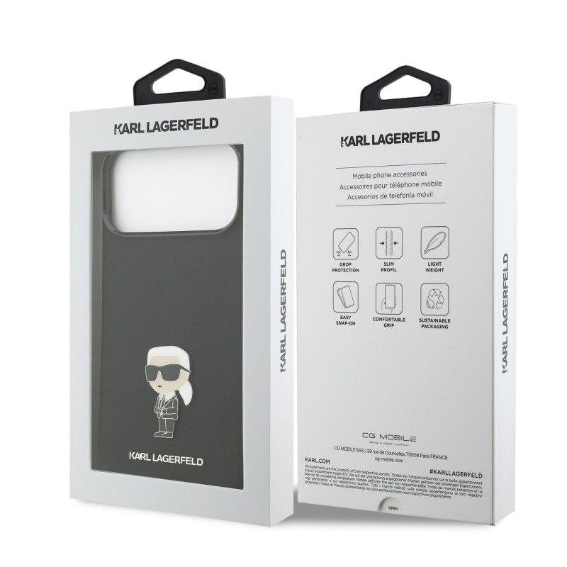 Karl Lagerfeld Liquid Silicone Metal Ikonik Zadný kryt pre iPhone 17 Pro Max Black