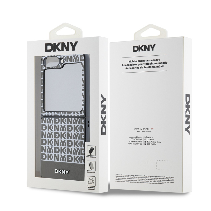 DKNY PU Leather Repeat Pattern Bottom Stripe Zadný Kryt pre Samsung Galaxy Z Flip 6 Brown