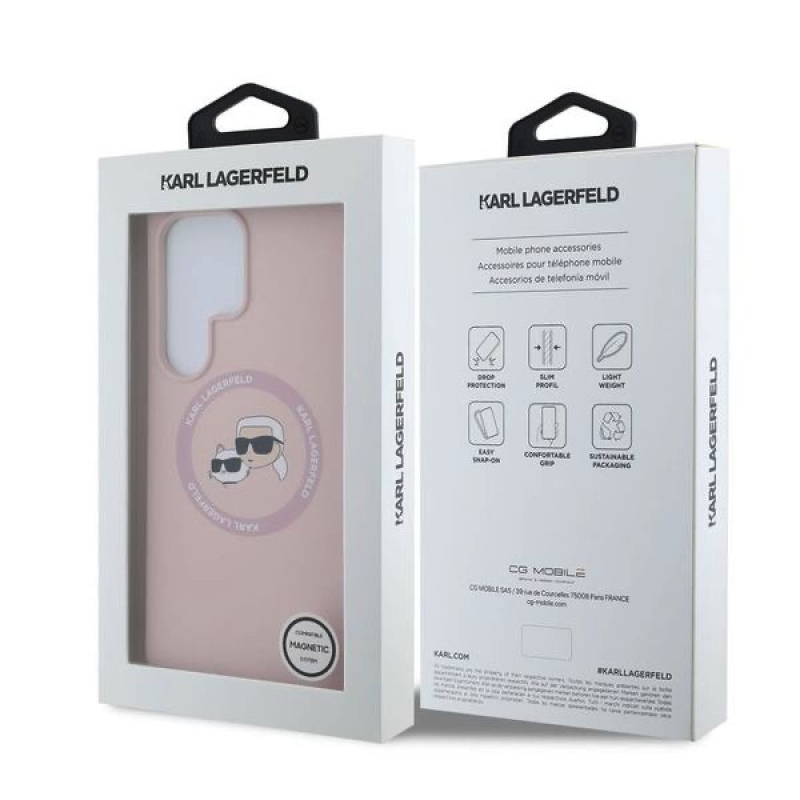 Karl Lagerfeld Liquid Silicone K&CH Heads MagSafe Zadný Kryt pre Samsung Galaxy S25 Ultra Pink