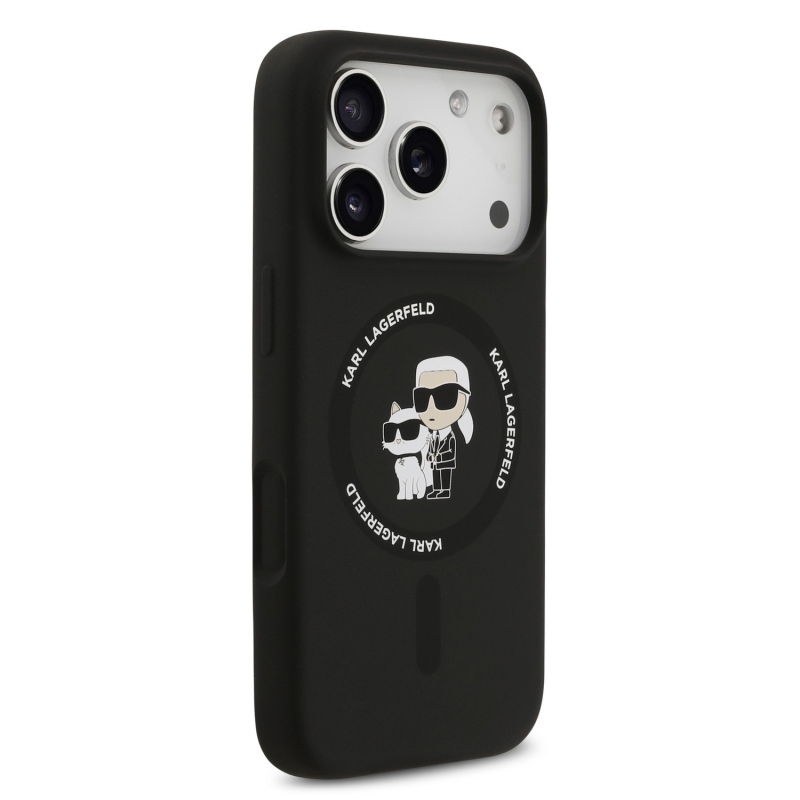 Karl Lagerfeld Liquid Silicone Karl and Choupette MagSafe zadný kryt pre iPhone 18 Pro Max, čierny