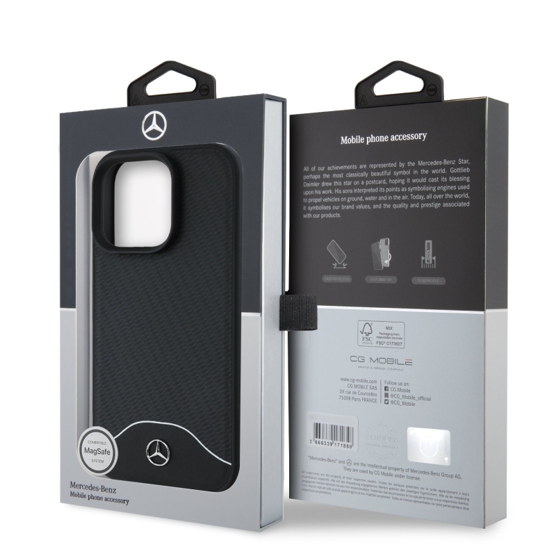 Mercedes Wood Imitation and Smooth Leather MagSafe Zadný Kryt pre iPhone 16 Pro Black