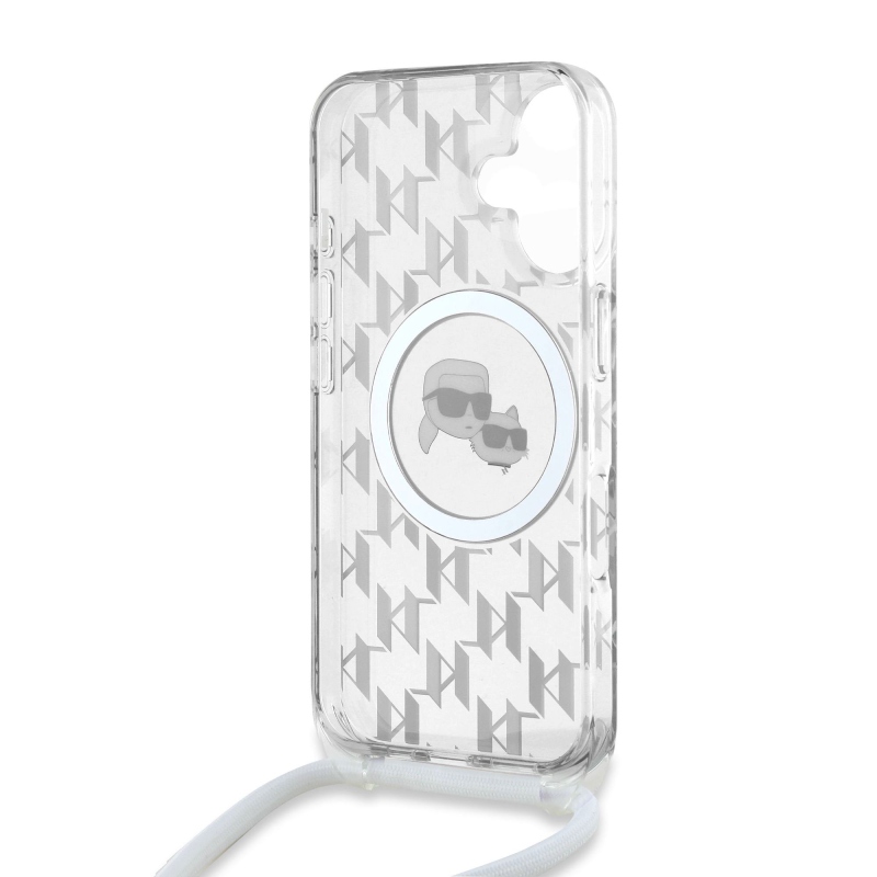 Karl Lagerfeld IML Monogram Crossbody K&CH Heads MagSafe zadný kryt pre iPhone 16 Transparent
