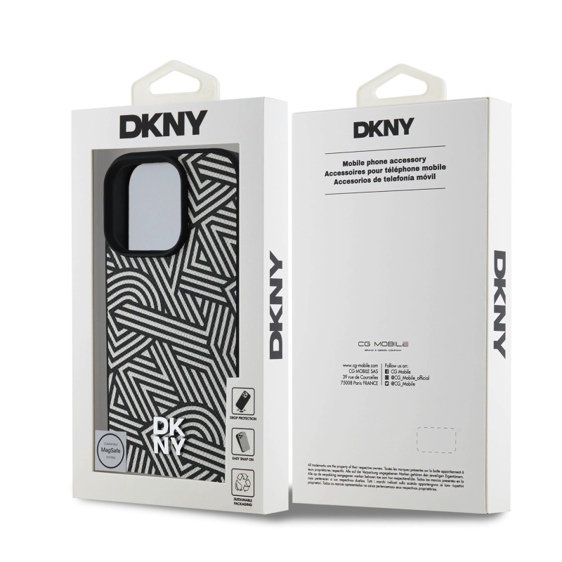 DKNY PU kožený zadný kryt Crosswalk Pattern Magsafe pre iPhone 16 Pro Ivory