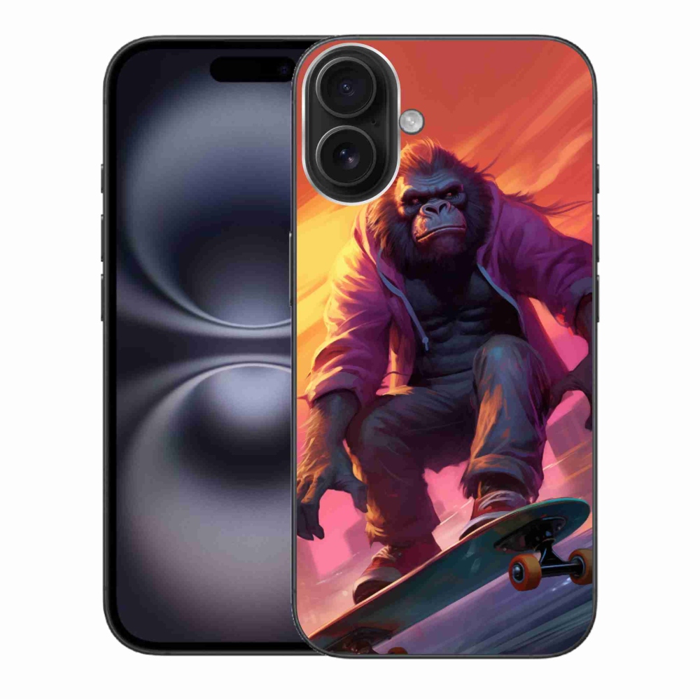 Gélový kryt mmCase na iPhone 16 Plus - gorila na skateboarde