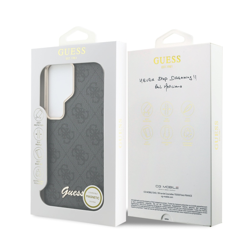 Guess PU 4G Script Metal Logo Magnetic Back Cover pre Samsung Galaxy S26 Ultra Black