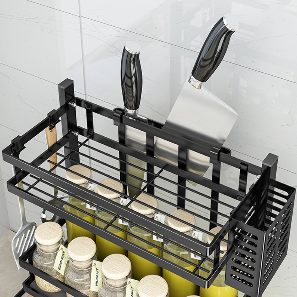 Dvojpodlažný kuchynský stojan na doplnky a koreničky - čierny