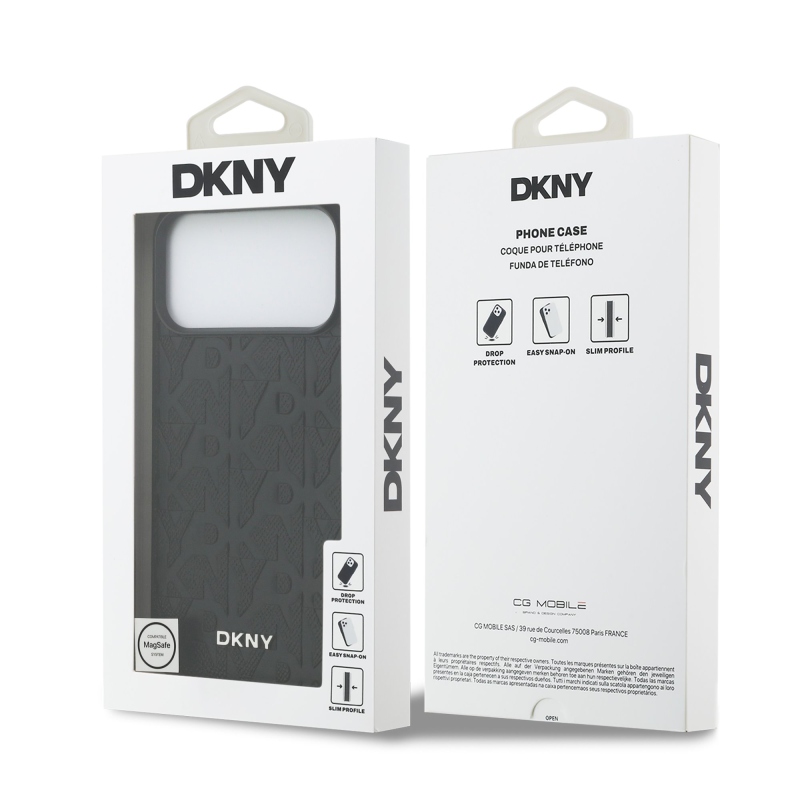 DKNY PU kožený zadný kryt Magsafe so vzorom mriežky pre iPhone 17 Pro Max Black