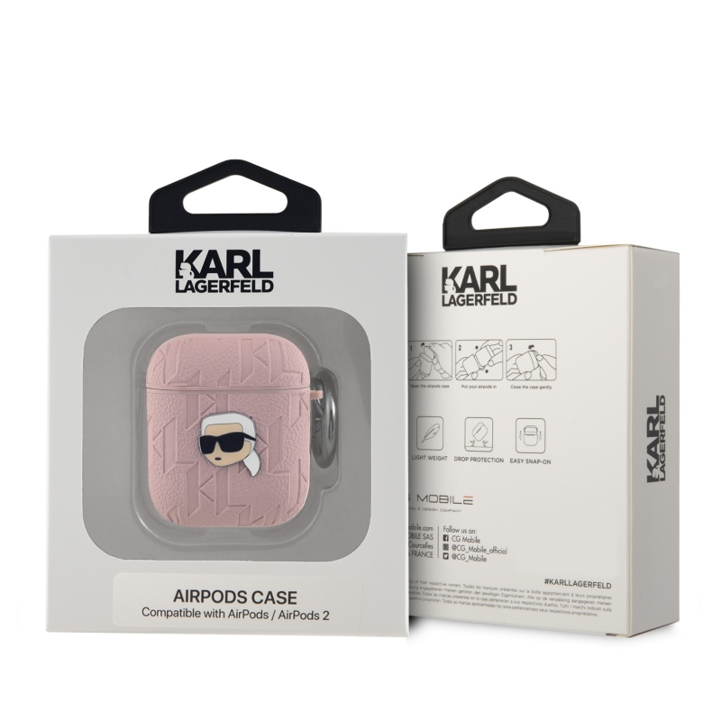 Karl Lagerfeld PU Embossed Karl Head Puzdro pre AirPods 1/2 Pink