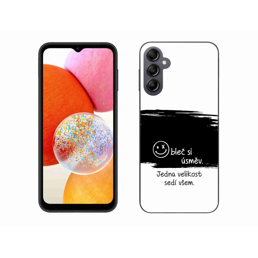 Gélový kryt mmCase na Samsung Galaxy A14 4G/5G - vtipný text 8 čiernobiele pozadie