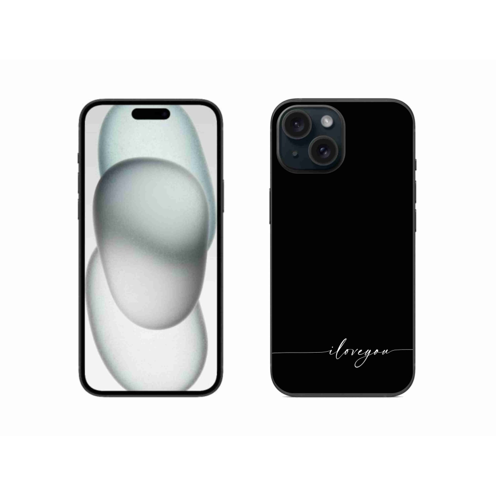 Gélový kryt mmCase na iPhone 15 - I love you čierne pozadie