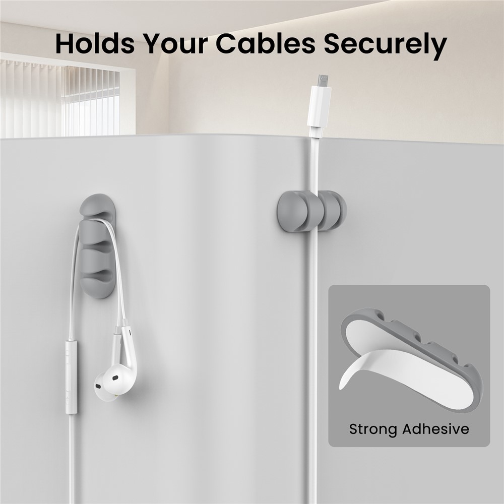 Silikónový držiak káblov s 3 drážkami a samolepiacim uchytením - šedý