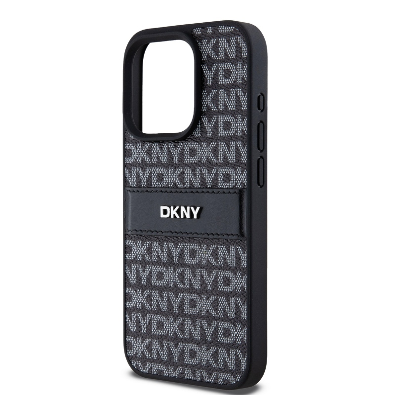 DKNY PU Leather Repeat Pattern Tonal Stripe Zadný Kryt pre iPhone 15 Pro Black