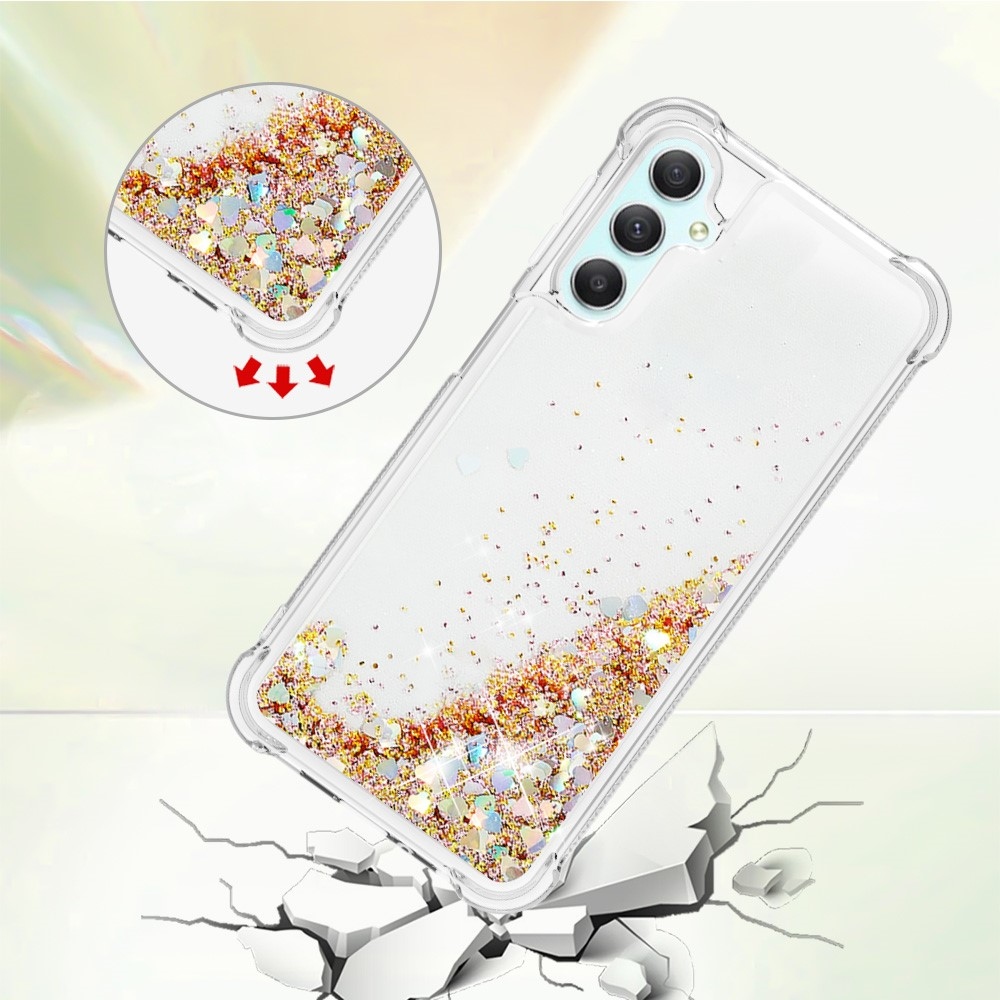 Glitter presýpacie gélový obal na Samsung Galaxy A24 - zlatý/srdiečka 