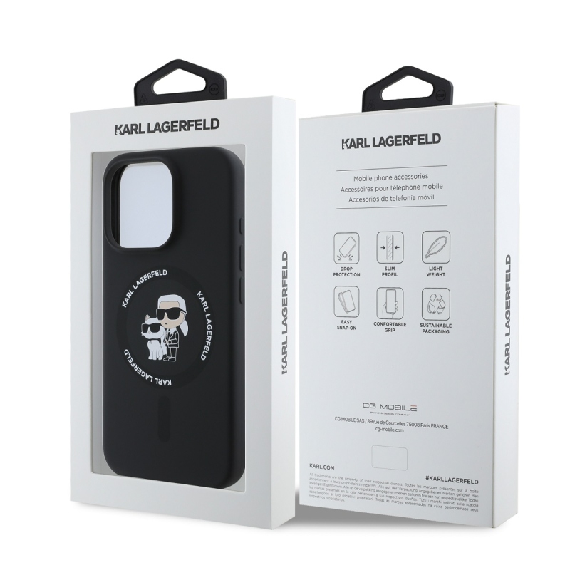 Karl Lagerfeld Liquid Silicone Karl and Choupette MagSafe Zadný Kryt pre iPhone 16 Pro Max Black