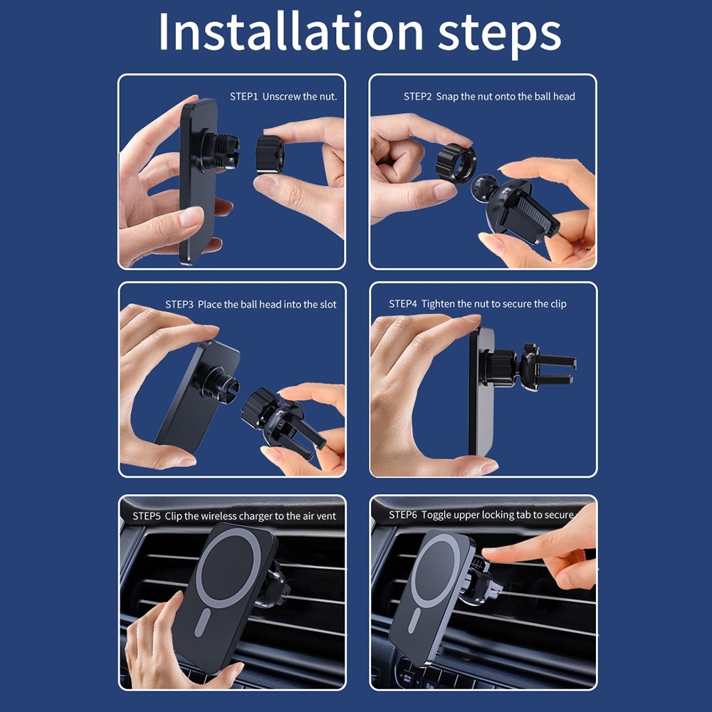 C16 magnetická bezdrôtová nabíjačka do auta s MagSafe 15W - čierna