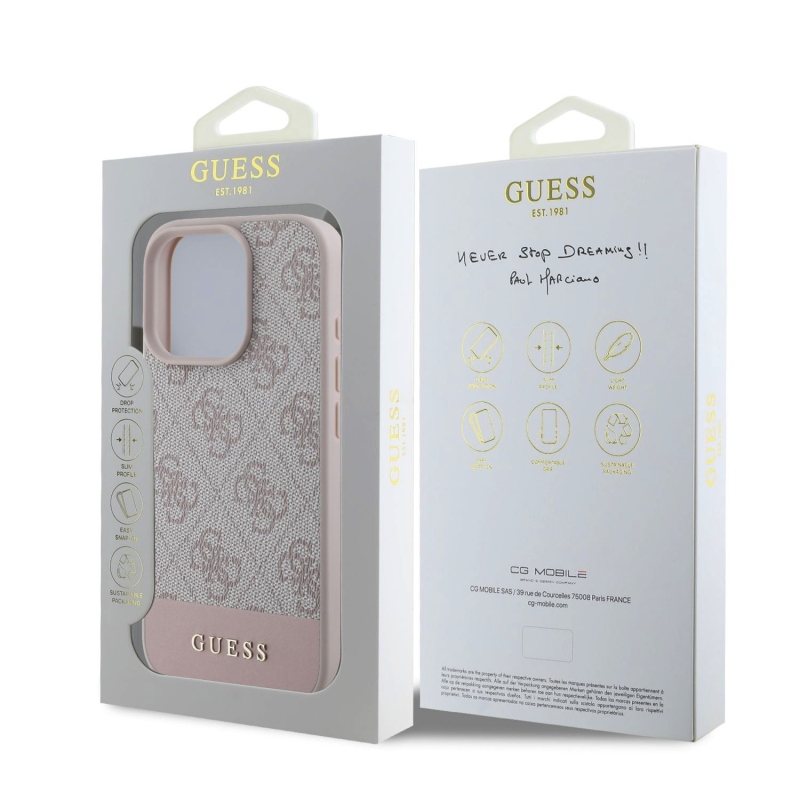 Guess PU 4G Stripe Zadný Kryt pre iPhone 16 Pro Max Pink
