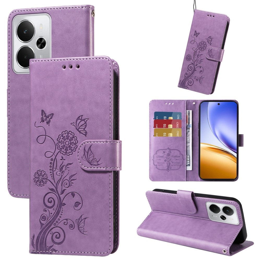 Flowery knižkové puzdro na Realme 14 5G - fialové