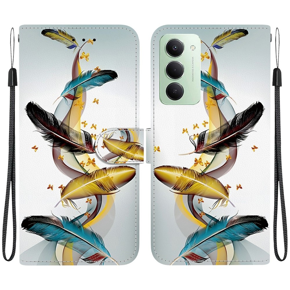Versatile knižkové púzdro na Xiaomi Redmi 15 4G (171mm) - zlatá a modrá pierka