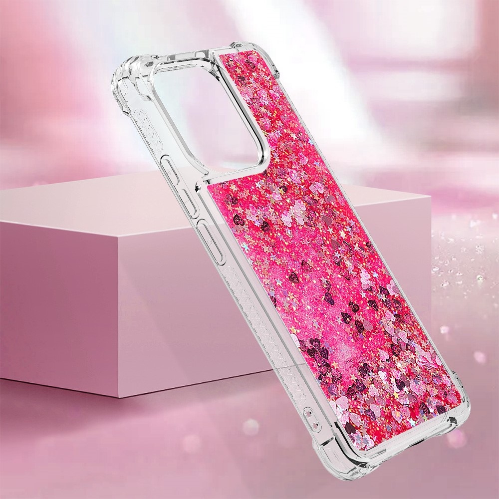 Glitter gélový presýpací obal na Xiaomi Redmi Note 13 - ružový/srdiečka