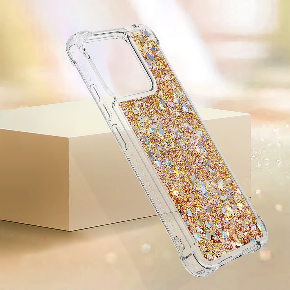 Glitter presýpací gélový obal na Xiaomi Redmi 12C - zlatý/srdiečka