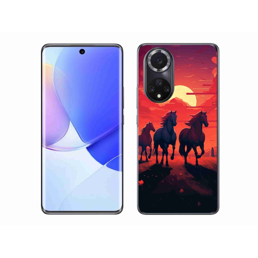 Gelový kryt mmCase na Huawei Nova 9 - koně a západ slunce