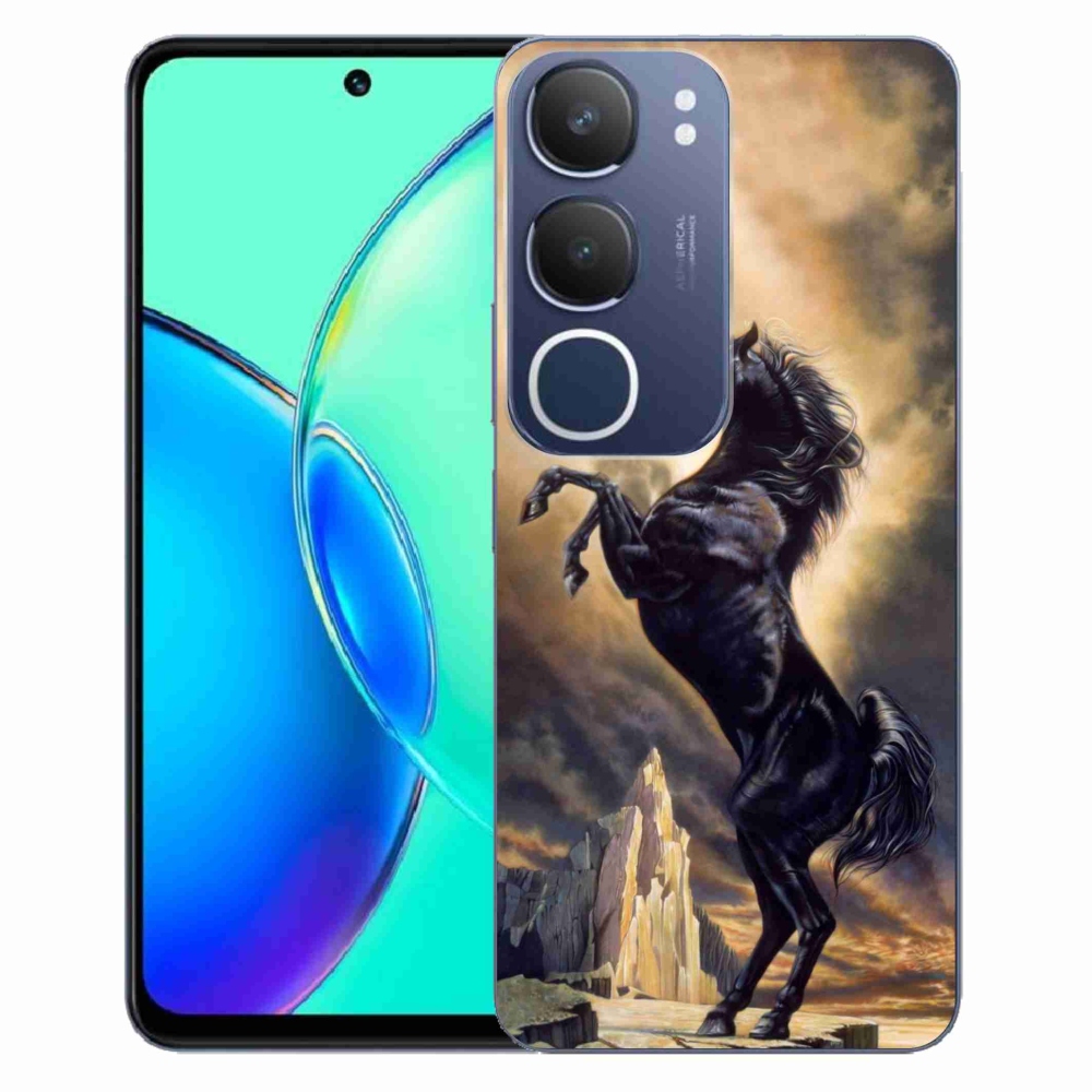 Gélový kryt mmCase na Vivo Y19s - čierny kreslený kôň