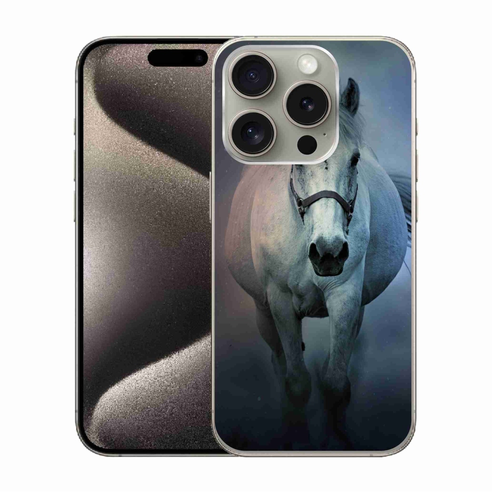 Gélový obal mmCase na iPhone 15 Pro - bežiaci biely kôň