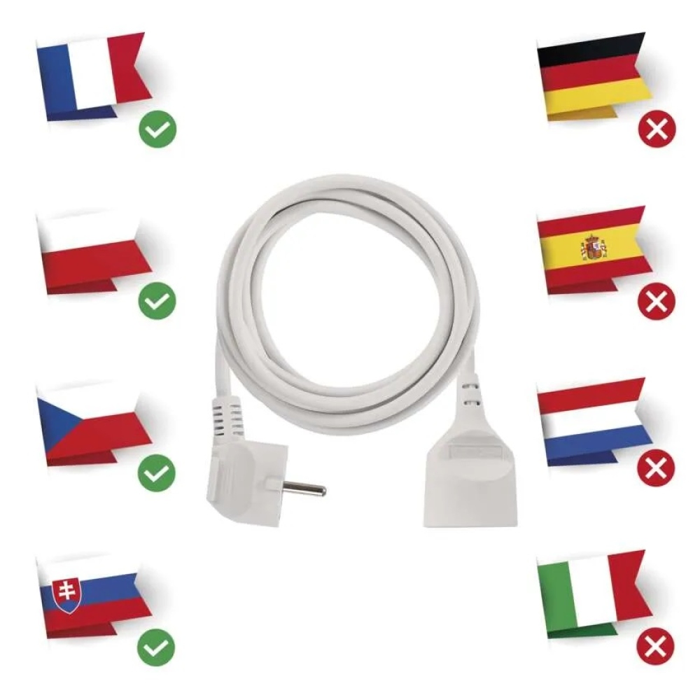 Predlžovací kábel 3 m / 1 zásuvka / biely / PVC / 1 mm2