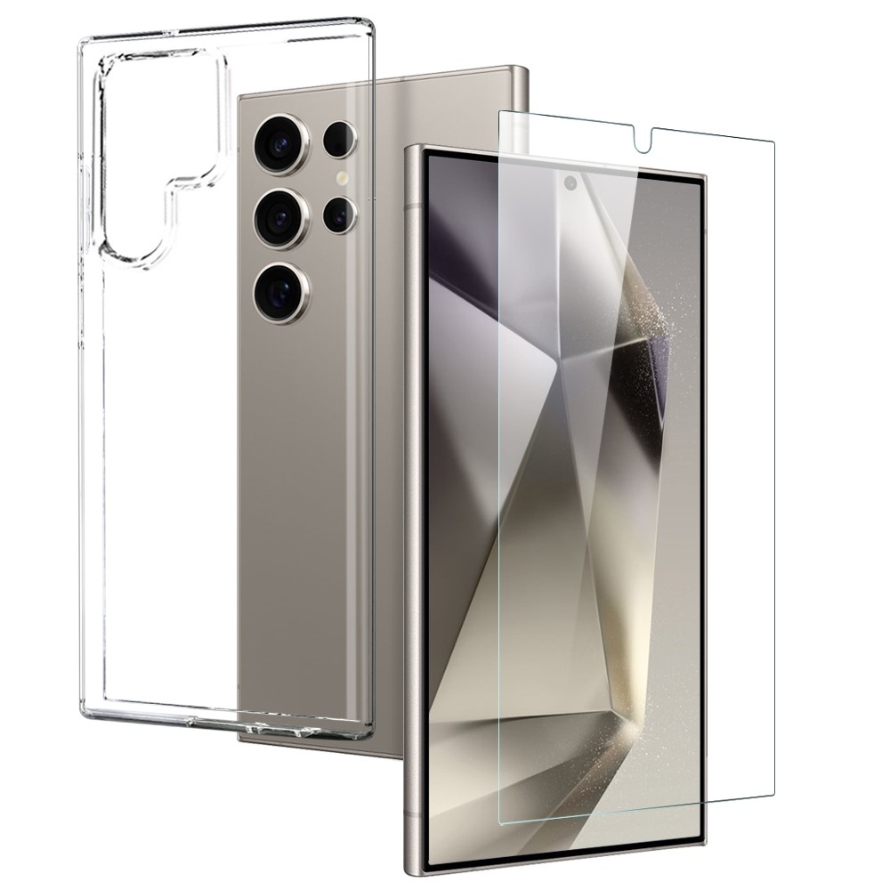 NORTHJO priehľadný gélový obal + tvrdené sklo na Samsung Galaxy S24 Ultra - priehľadný