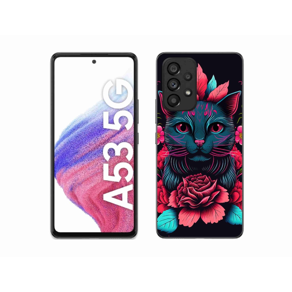 Gélový kryt mmCase na Samsung Galaxy A53 5G - kvety a mačka