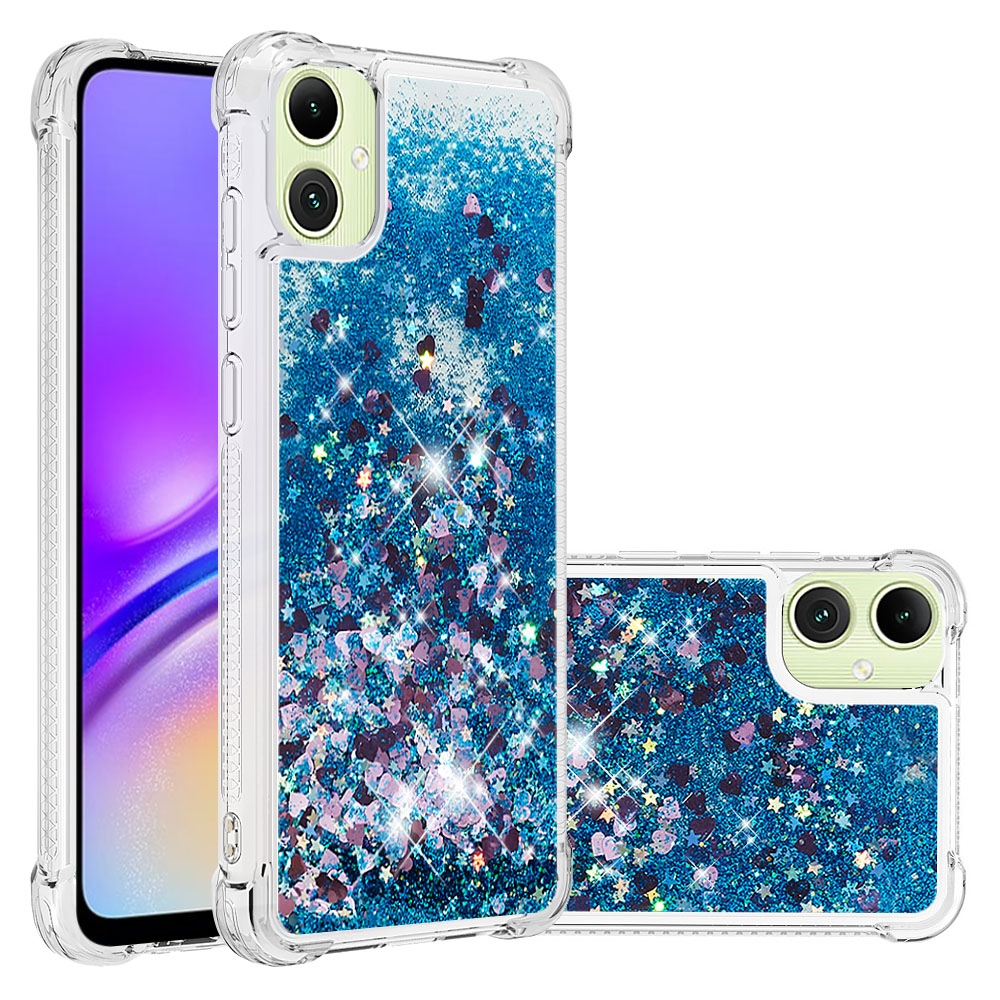 Glitter presýpací gélový obal na Samsung Galaxy A07 4G - modrý/srdiečka
