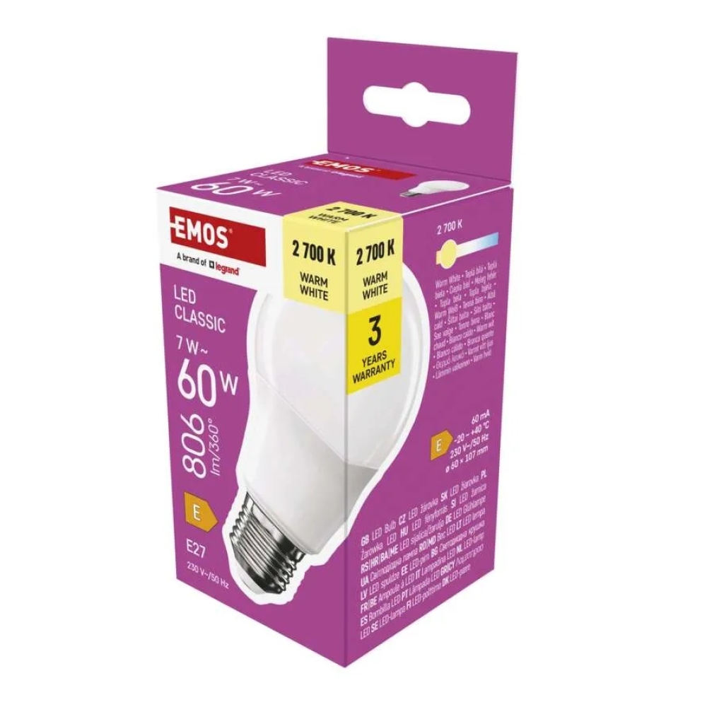 LED žiarovka Classic A60 / E27 / 7 W (60 W) / 806 lm / teplá biela