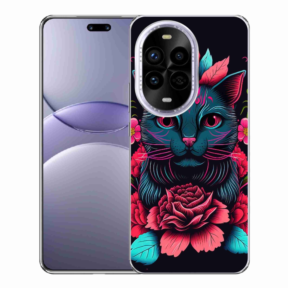 Gélový kryt mmCase na Huawei Nova 13 Pro 5G - kvety a mačka