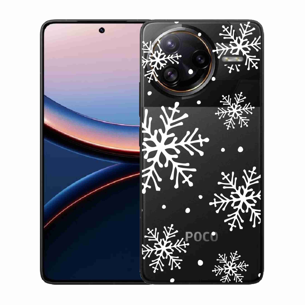 Gélový kryt mmCase na Xiaomi Poco F7 Ultra - biele vločky na priehľadnom pozadí
