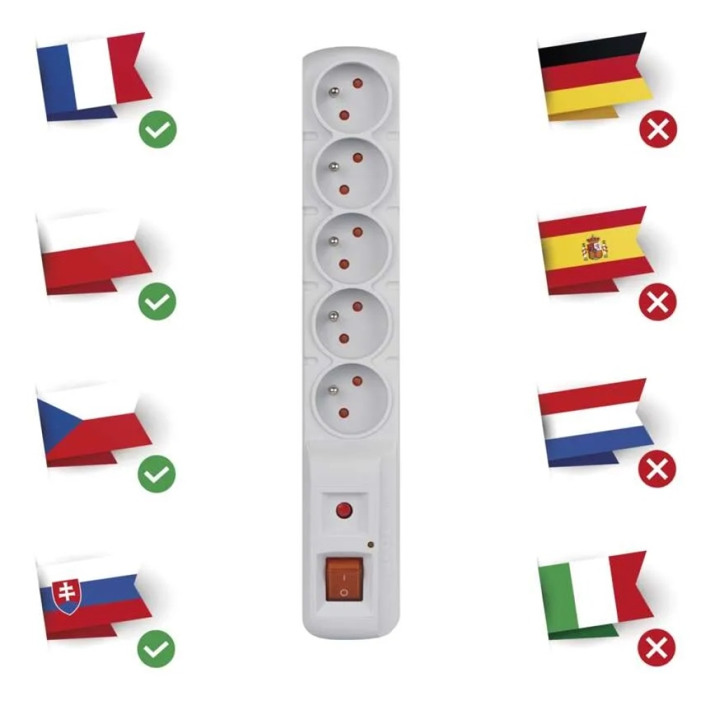 Prepäťová ochrana - 5 zásuviek 1,5m, šedá