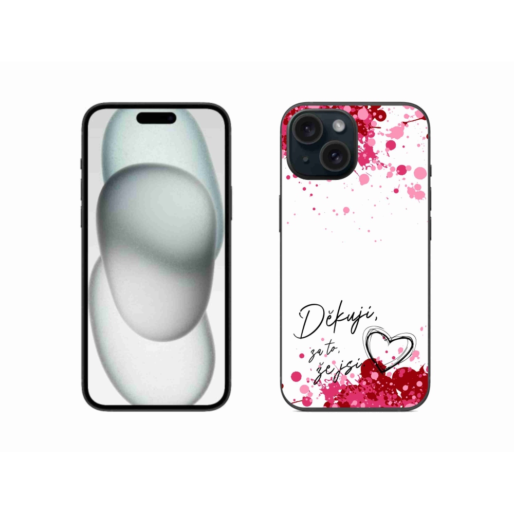 Gélový kryt mmCase na iPhone 15 - zamilovaný text 2 biele pozadie