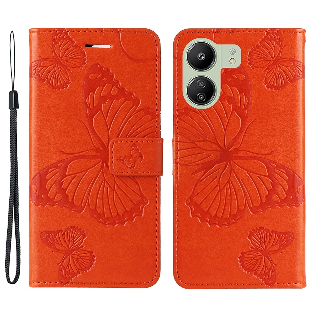 Big Butterfly knižkové púzdro na Xiaomi Poco C65/Redmi 13C - oranžové