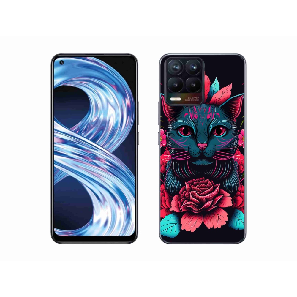 Gélový kryt mmCase na Realme 8 Pro - kvety a mačka