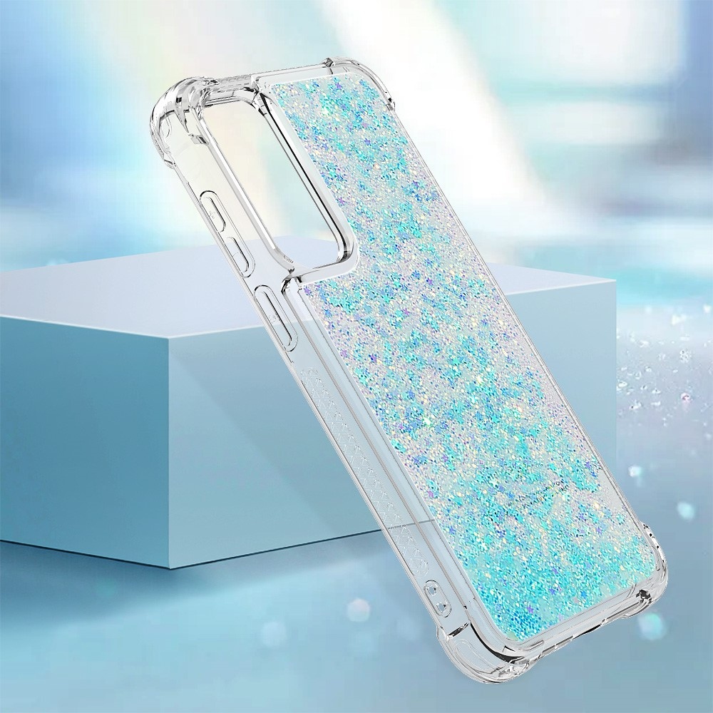 Glitter presýpacie gélový obal na mobil Samsung Galaxy A36 5G - modrý/hviezdičky