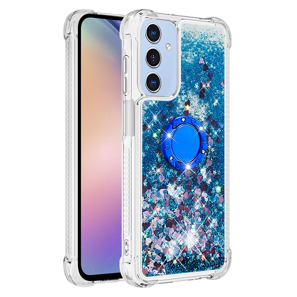 Glitt presýpacie gélový obal s krúžkom na prst na Samsung Galaxy A17 5G - modrý/srdiečka