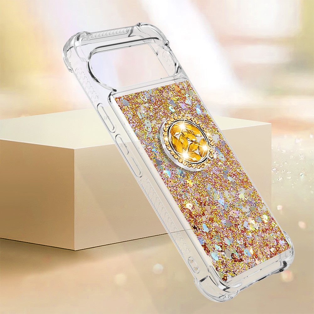 Glitt presýpací gélový obal s krúžkom na prst na Google Pixel 10 - zlatý/srdiečka