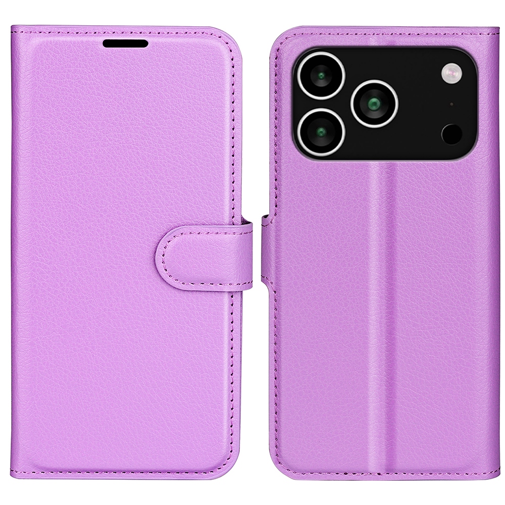 Litchi knižkové puzdro na iPhone 17 Pro Max - fialové