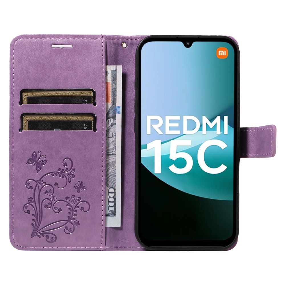 Big Butterfly knižkové puzdro na Xiaomi Redmi 15C 4G/5G (173mm) - fialové