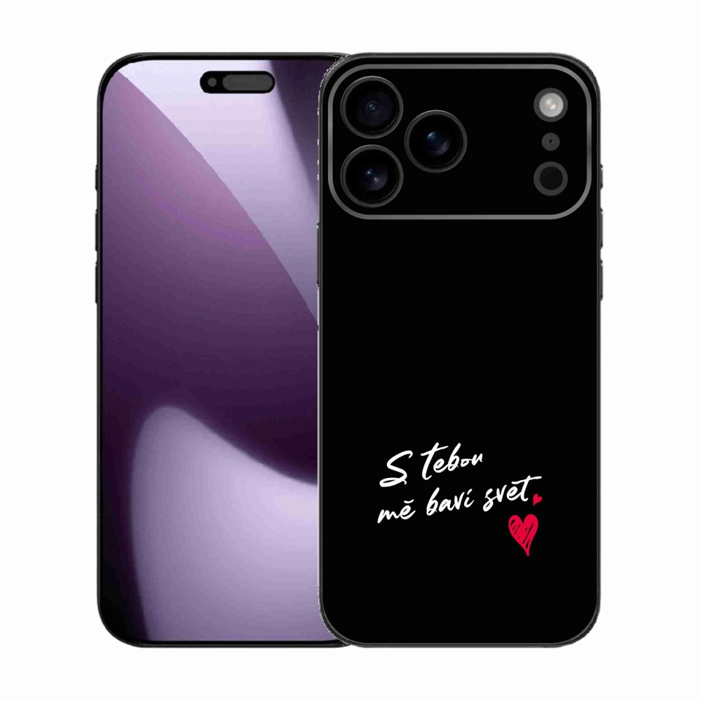 Gélový kryt mmCase na iPhone 17 Pro Max - zamilovaný text 1 čierne pozadie