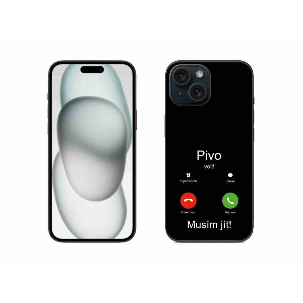 Gélový kryt mmCase na iPhone 15 - pivo volá čierne pozadie