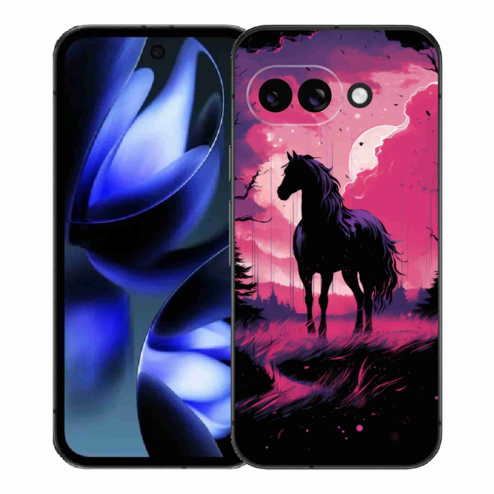 Gélový kryt mmCase na Google Pixel 9a - čierny kreslený kôň 1