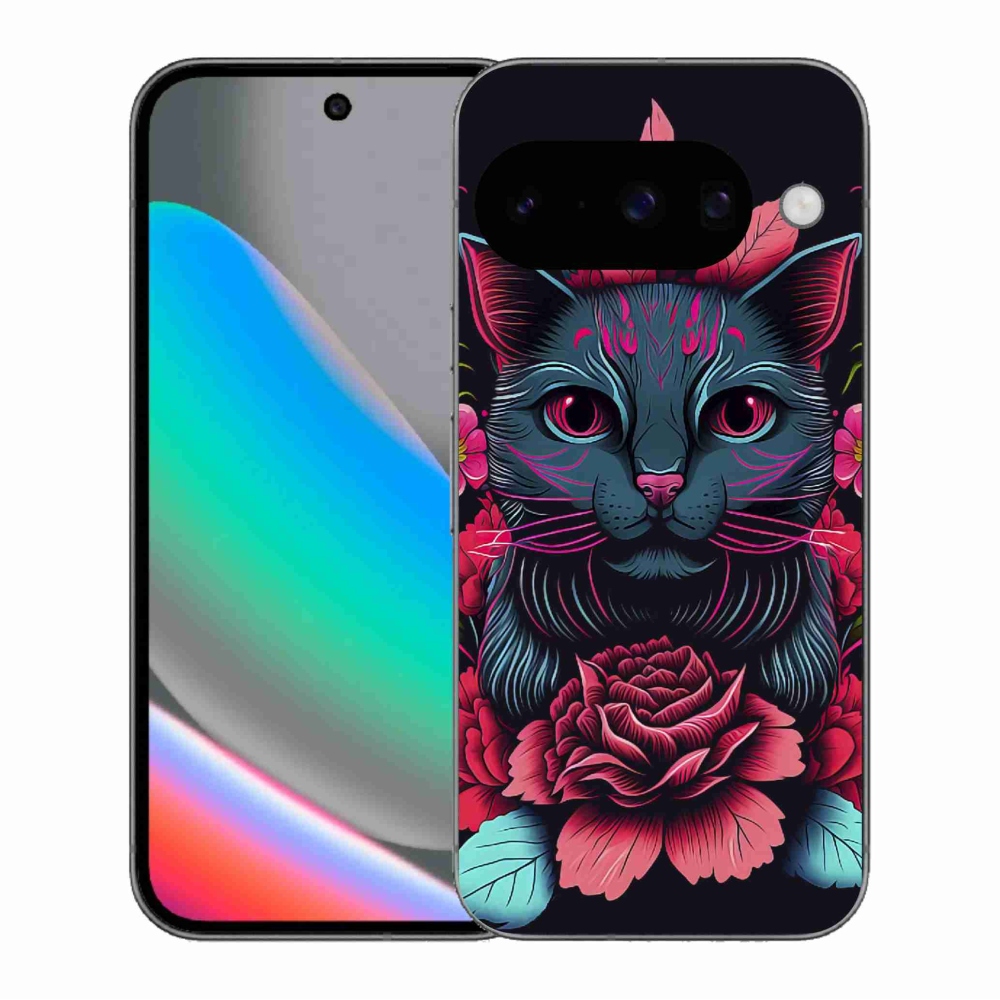 Gélový kryt mmCase na Google Pixel 10 - kvety a mačka