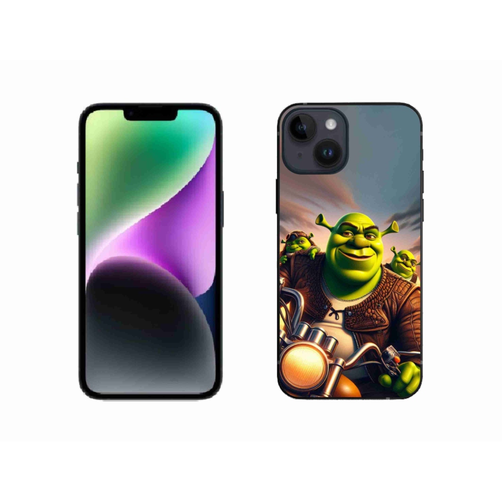 Gélový kryt mmCase na iPhone 14 - shrek na motorke