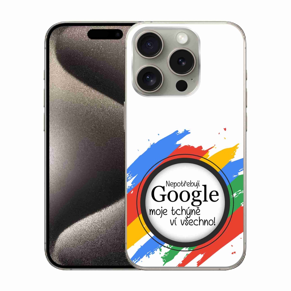 Gélový kryt mmCase na iPhone 15 Pro - svokra vie všetko biele pozadie