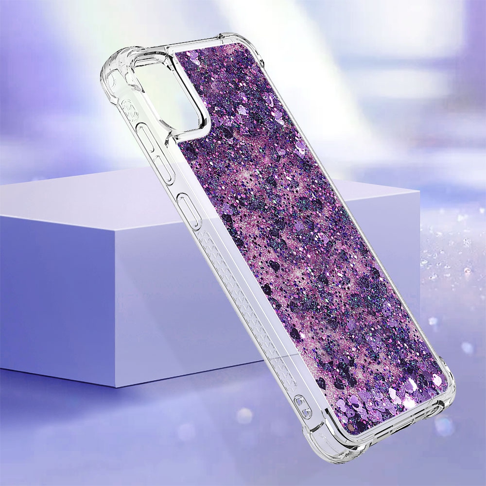 Glitter presýpací gélový obal na Samsung Galaxy A07 4G - tmavofialový/srdiečka